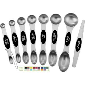 imageSpring Chef Stainless Steel Magnetic Measuring Spoons Set with Strong Magnets Heavy Duty Metal Kitchen Gadgets for Baking ampamp Cooking Fits in Most Kitchen Spice Jars Multicolor Set of 8 with LevelerBlack