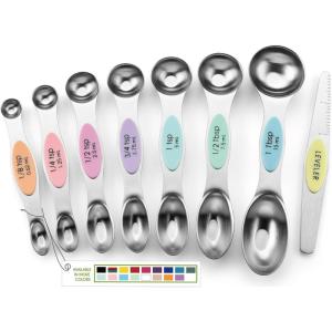 imageSpring Chef Stainless Steel Magnetic Measuring Spoons Set with Strong Magnets Heavy Duty Metal Kitchen Gadgets for Baking ampamp Cooking Fits in Most Kitchen Spice Jars Multicolor Set of 8 with LevelerPastel