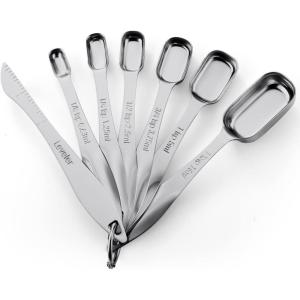 imageSpring Chef Stainless Steel Measuring Spoons Set of 7 with Leveler Rectangular Metal Teaspoon ampamp Tablespoon Measuring Spoons for Dry ampamp Liquid Ingredients  Nesting Kitchen Gadgets For Baking ampamp CookingSpoons  Set of 7