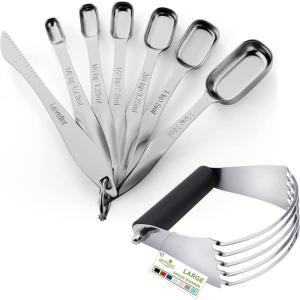 imageSpring Chef Stainless Steel Rectangular Measuring Spoons Set of 7 ampamp Professional Dough Blender Large Black  2 Product Bundle