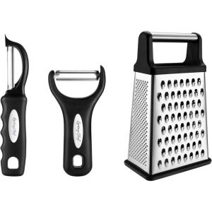 imageSpring Chef Swivel Vegetable Peeler ampamp Y Peeler with Sharp Stainless Steel Blades ampamp Professional XL Cheese Box Grater  3 Product Bundle  Black