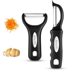 imageSpring Chef Swivel ampamp Vegetable Julienne Peeler Set for Kitchen with Stainless Steel Sharp Blades  Potato Peelers with Soft Grip Handles ampamp Blade Covers  Perfect for Carrot Zucchini Cucumber  BlackSwivel  Julienne Peeler