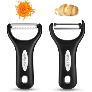 imageSpring Chef Swivel ampamp Vegetable Julienne Peeler Set for Kitchen with Stainless Steel Sharp Blades  Potato Peelers with Soft Grip Handles ampamp Blade Covers  Perfect for Carrot Zucchini Cucumber  BlackY  Julienne Peeler