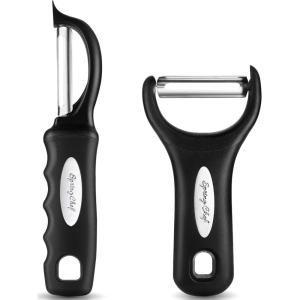 imageSpring Chef Swivel ampamp Vegetable Julienne Peeler Set for Kitchen with Stainless Steel Sharp Blades  Potato Peelers with Soft Grip Handles ampamp Blade Covers  Perfect for Carrot Zucchini Cucumber  BlackSwivel  Y Peeler