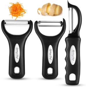 imageSpring Chef Swivel ampamp Vegetable Julienne Peeler Set for Kitchen with Stainless Steel Sharp Blades  Potato Peelers with Soft Grip Handles ampamp Blade Covers  Perfect for Carrot Zucchini Cucumber  BlackSwivel  Julienne  Y Peeler