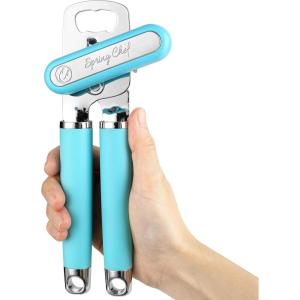 imageSpring Chef Stainless Steel Can Opener  Manual with Soft Grip Handles Easy Turn Heavy Duty Hand Can Opener for Seniors with Smooth Edge  Builtin Magnetic Lid Remover  MintAqua Sky