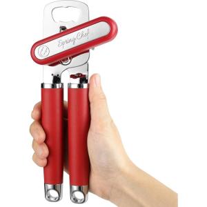 imageSpring Chef Stainless Steel Can Opener  Manual with Soft Grip Handles Easy Turn Heavy Duty Hand Can Opener for Seniors with Smooth Edge  Builtin Magnetic Lid Remover  MintRed