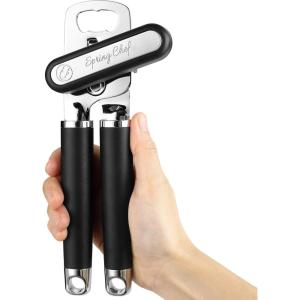 imageSpring Chef Stainless Steel Can Opener  Manual with Soft Grip Handles Easy Turn Heavy Duty Hand Can Opener for Seniors with Smooth Edge  Builtin Magnetic Lid Remover  MintBlack