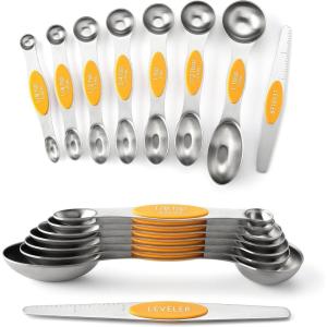 imageSpring Chef Magnetic Measuring Spoons Set Dual Sided Stainless Steel Fits in Spice Jars Yellow Set of 8 2 PackMango