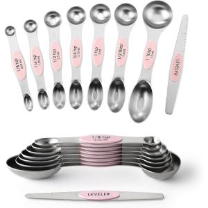 imageSpring Chef Magnetic Measuring Spoons Set Dual Sided Stainless Steel Fits in Spice Jars Yellow Set of 8 2 PackPink Lemonade
