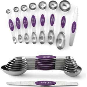 imageSpring Chef Magnetic Measuring Spoons Set Dual Sided Stainless Steel Fits in Spice Jars Yellow Set of 8 2 PackPurple