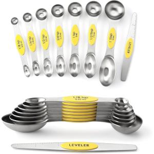 imageSpring Chef Magnetic Measuring Spoons Set Dual Sided Stainless Steel Fits in Spice Jars Yellow Set of 8 2 PackYellow