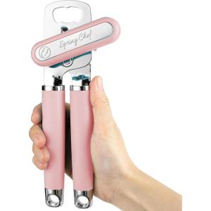 imageSpring Chef Stainless Steel Can Opener  Manual with Soft Grip Handles Easy Turn Heavy Duty Hand Can Openers for Seniors with Smooth Edge  Magnetic Lid Remover  SapphirePink Lemonade