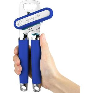 imageSpring Chef Stainless Steel Can Opener  Manual with Soft Grip Handles Easy Turn Heavy Duty Hand Can Openers for Seniors with Smooth Edge  Magnetic Lid Remover  SapphireSapphire