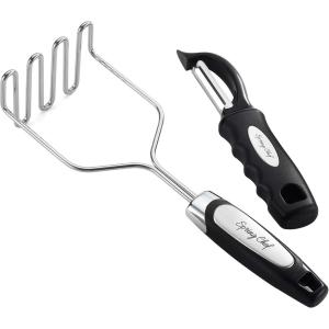 imageSpring Chef Stainless Steel Potato Masher with Premium Vegetable Peeler Mashed Potato Masher  Kitchen Tool with Soft Nonslip Handle Metal Food Masher for Fruit Avocado Bean Guacamole Banana
