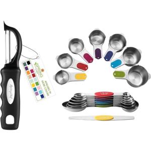 image:imageSpring Chef Premium Swivel Vegetable Peeler Black amp Magnetic Measuring Cups amp Spoons Set of 15 with Leveler Multicolor  2 Product Bundle