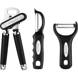 image:imageSpring Chef Stainless Steel Can Opener with Soft Grip Handles amp Premium Swivel Vegetable Peeler amp Y Potato Peeler  2 Product Bundle  Black