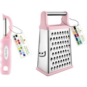 image:imageSpring Chef Stainless Steel Swivel Peeler amp 4 Sided Handheld Box Grater XL Size  2 Product Bundle  Pink Lemonade