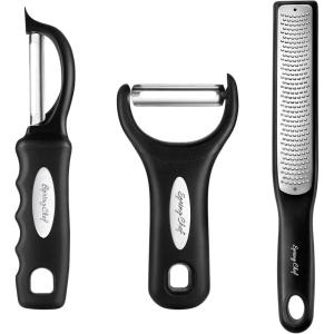 image:imageSpring Chef Swivel Vegetable Peeler amp Y Peeler with Sharp Stainless Steel Blades amp Premium Lemon Zester Fine Grater with Handle  3 Product Bundle  Black