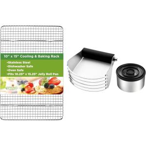 image:imageSpring Chef Stainless Steel Oven Safe 10x15 Cooling Rack amp Large Dough Blender amp Biscuit Cutter Set Black  2 Product Bundle